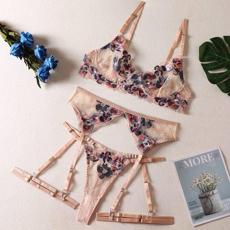 Sexy Floral Embroidery Lingerie Set