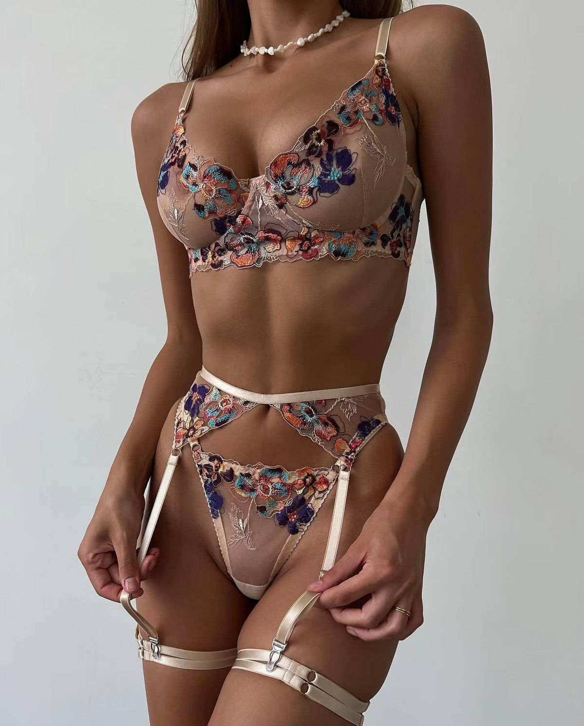Sexy Floral Embroidery Lingerie Set