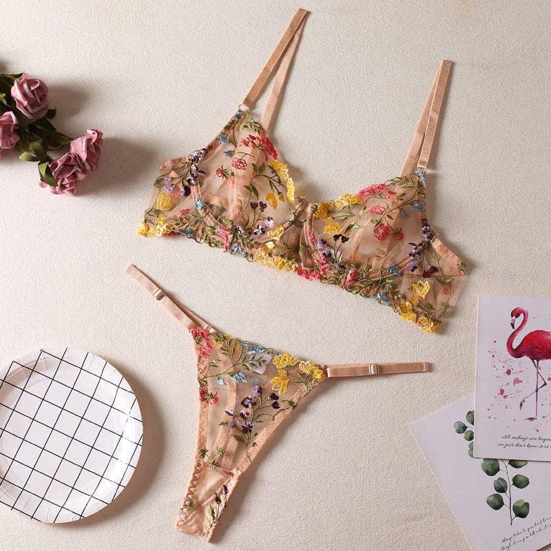 Sexy Ladies Floral Embroidery Lingerie Set