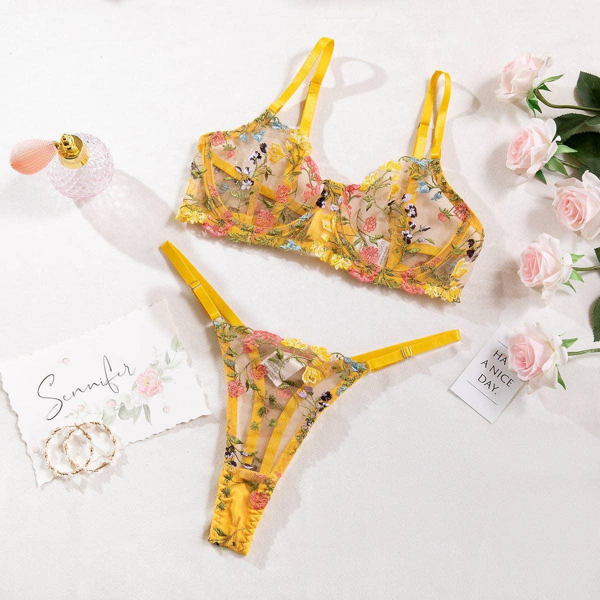 Sexy Ladies Floral Embroidery Lingerie Set