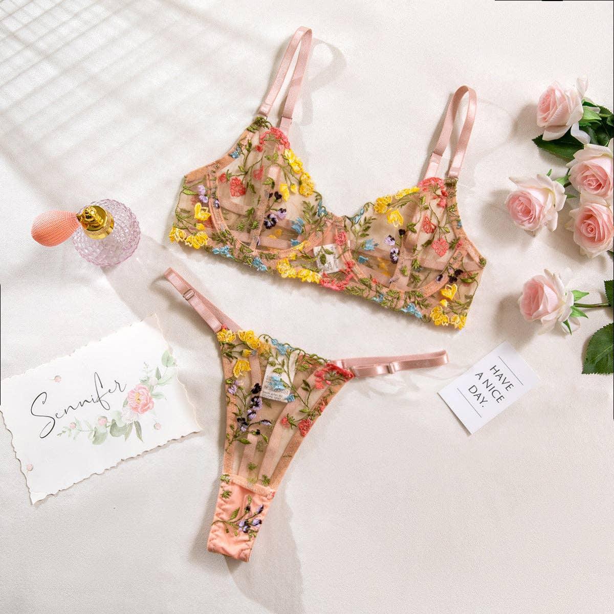 Sexy Ladies Floral Embroidery Lingerie Set
