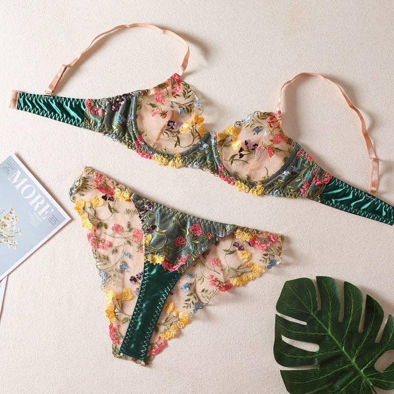 Sexy Ladies Floral Embroidery Lingerie Set