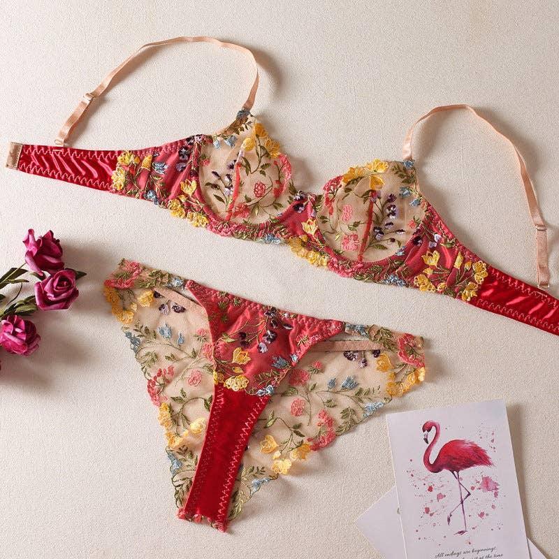 Sexy Ladies Floral Embroidery Lingerie Set