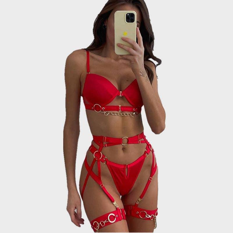 Sexy Solid Color Bandage Lingerie Set