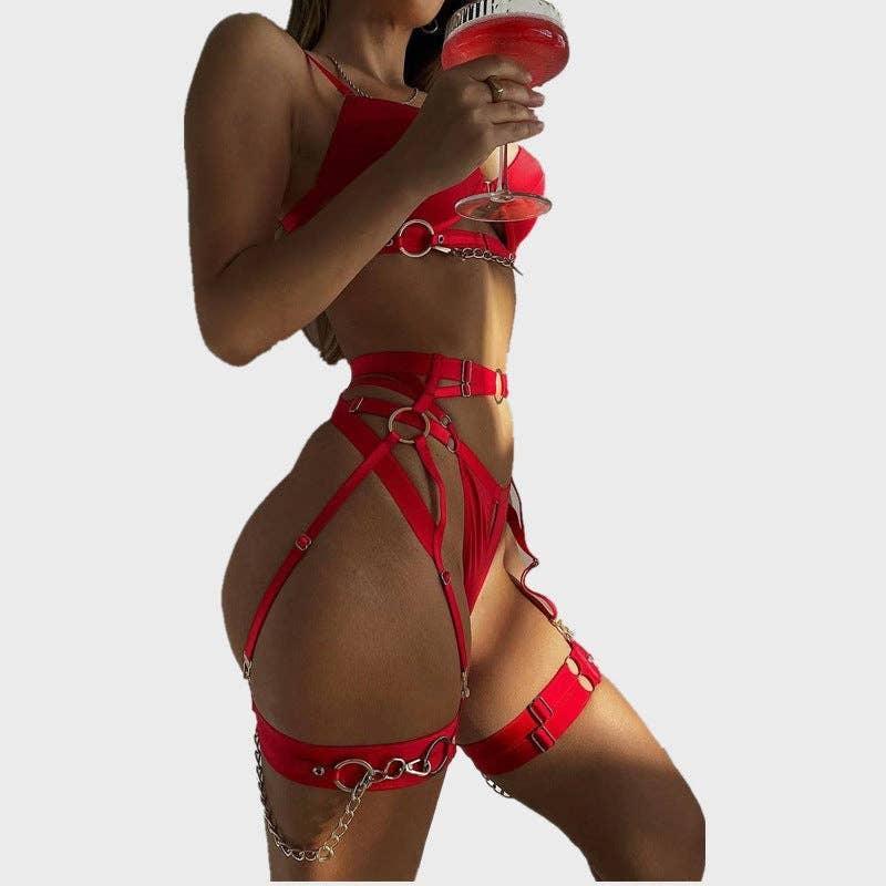 Sexy Solid Color Bandage Lingerie Set