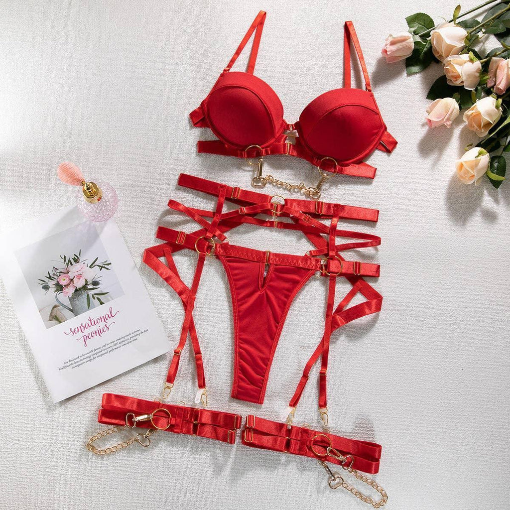 Sexy Solid Color Bandage Lingerie Set