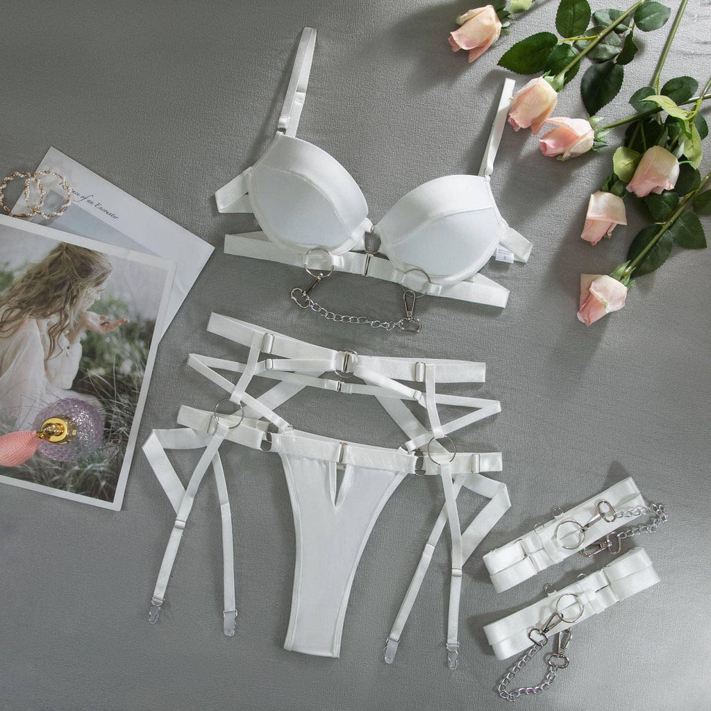 Sexy Solid Color Bandage Lingerie Set