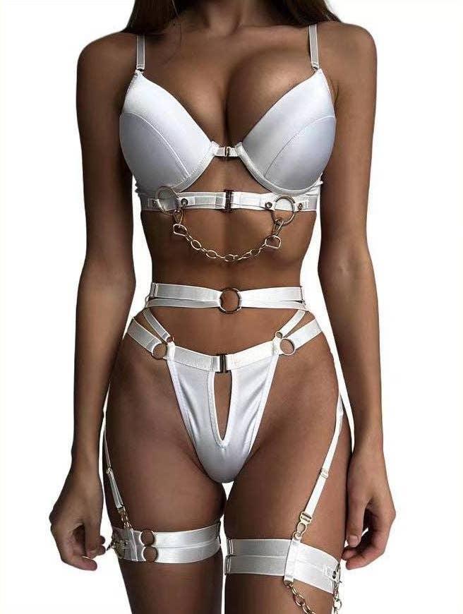 Sexy Solid Color Bandage Lingerie Set