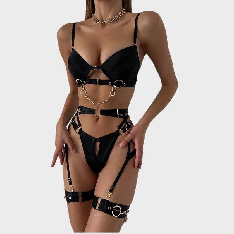 Sexy Solid Color Bandage Lingerie Set