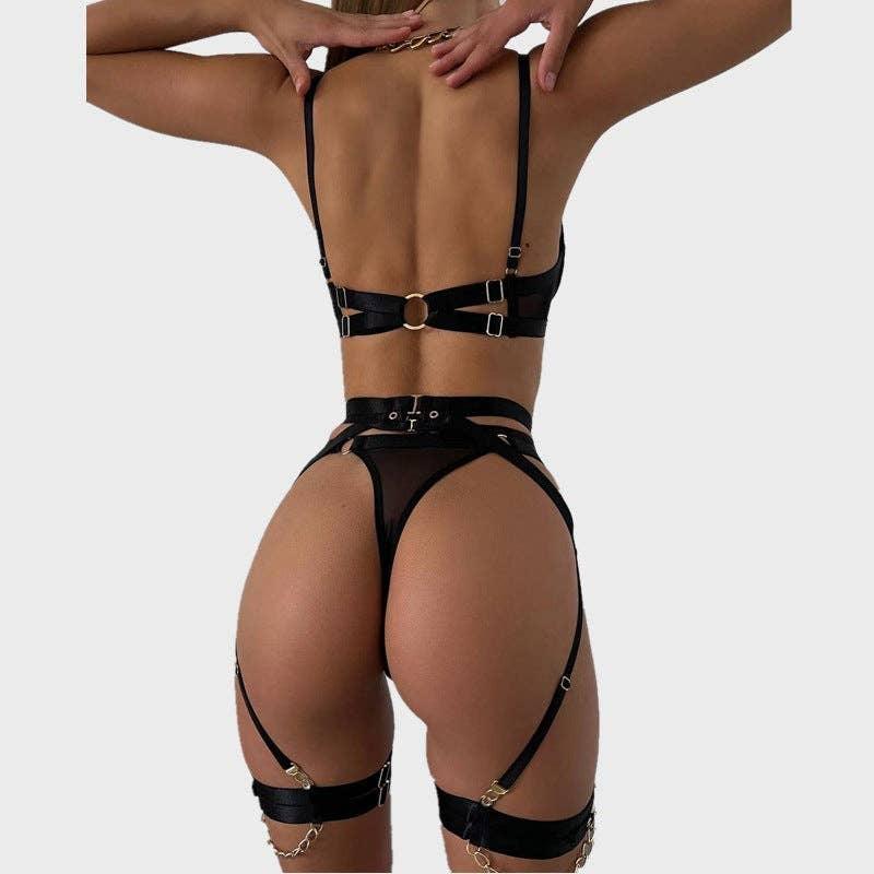 Sexy Solid Color Bandage Lingerie Set