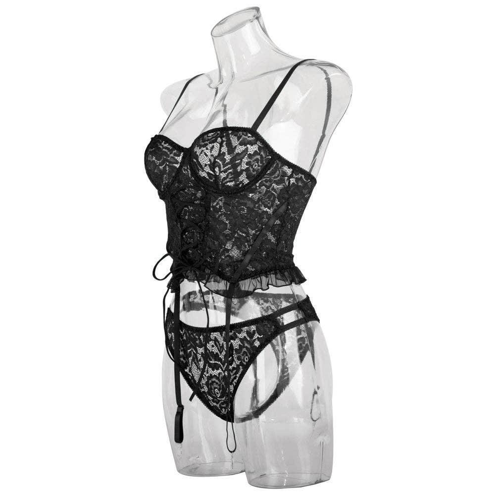 Sexy Solid Color Lace Lingerie Set with Garter