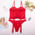 Sexy Solid Color Lace Lingerie Set with Garter