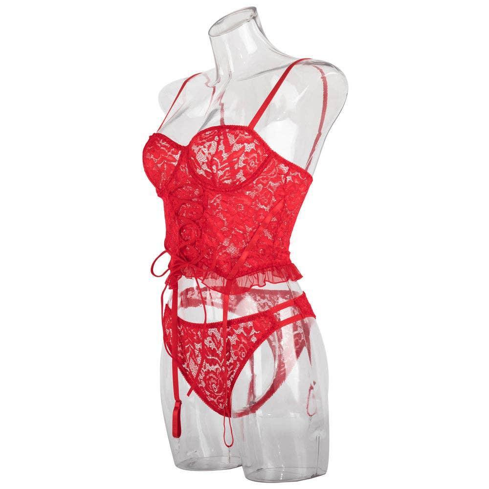 Sexy Solid Color Lace Lingerie Set with Garter
