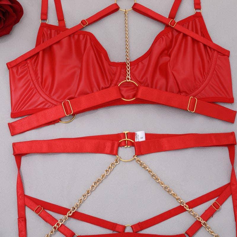 Sexy Solid Color Sexy Lingerie Set with Garter