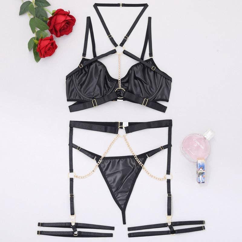 Sexy Solid Color Sexy Lingerie Set with Garter