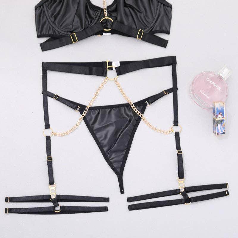 Sexy Solid Color Sexy Lingerie Set with Garter