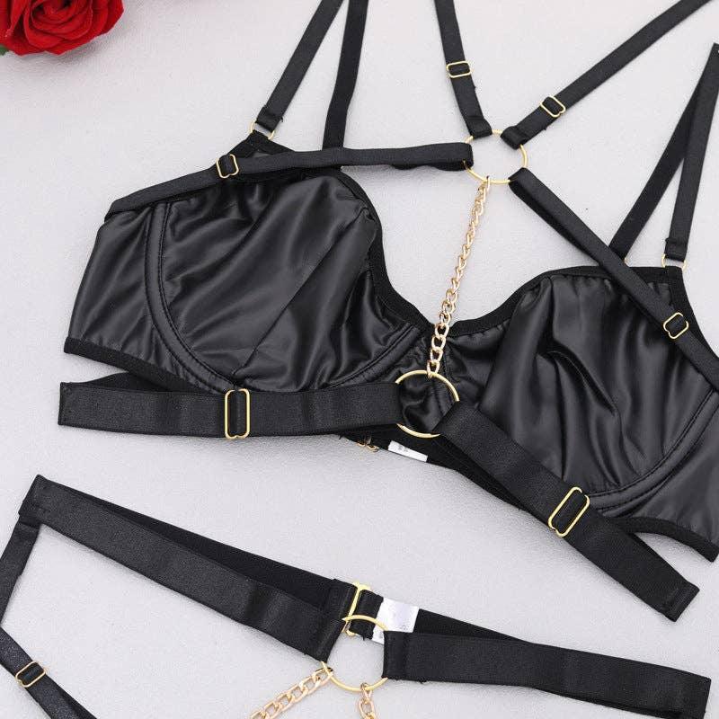 Sexy Solid Color Sexy Lingerie Set with Garter