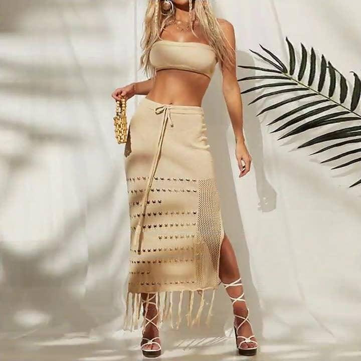 Solid Color Bikini Swimwear Cover Up Set
