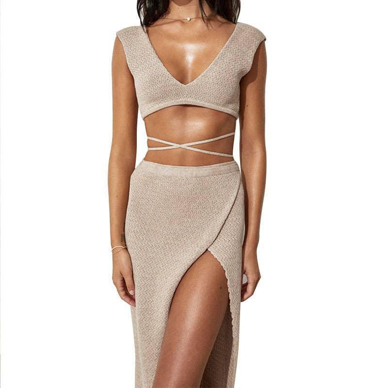 Solid Color Bikini Swimwear Cover Up Set