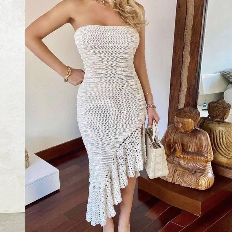 Solid Color Flounce Bikini Swimwear Cover Up Dress