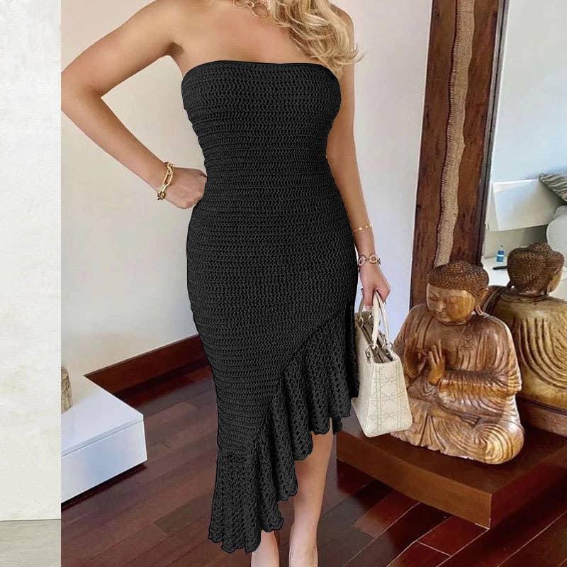 Solid Color Flounce Bikini Swimwear Cover Up Dress