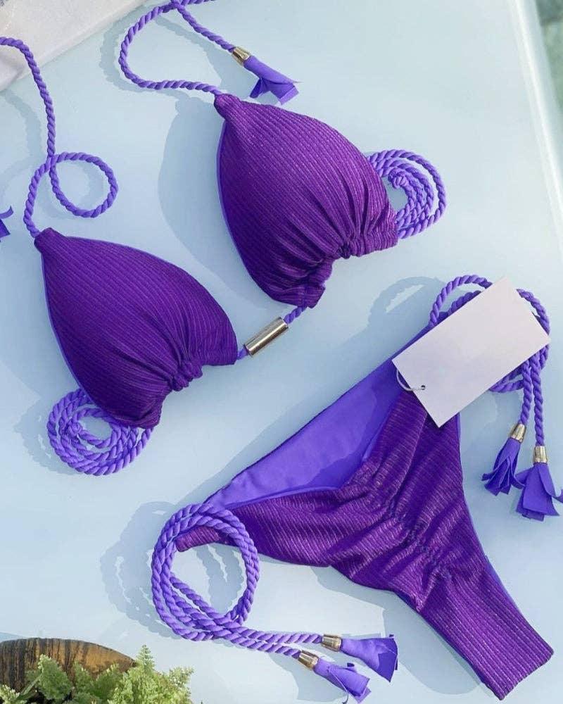 Solid Color Halter Micro Thong Triangle Bikini Set S05