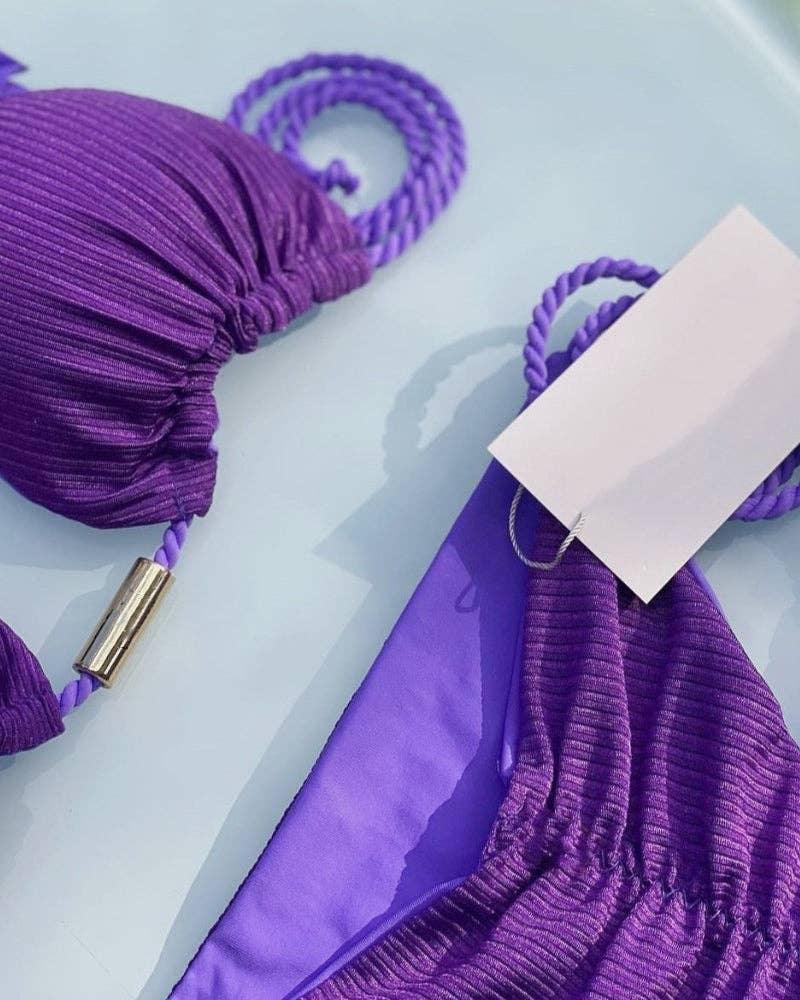 Solid Color Halter Micro Thong Triangle Bikini Set S05