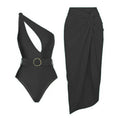 Solid Color One Shoulder One Piece Swimwear with Cover Y185