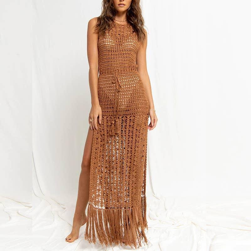 Solid Color Tassels Bikini Swimwear Cover Up Dress