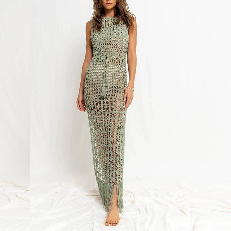 Solid Color Tassels Bikini Swimwear Cover Up Dress