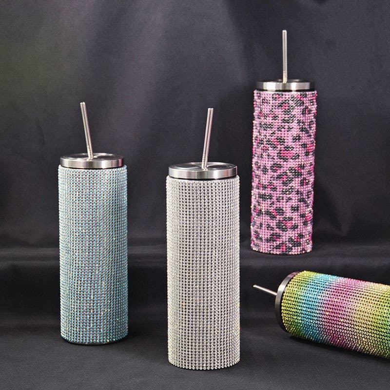 Sparkle Rhinestone Water Bottle 17oz with Straw