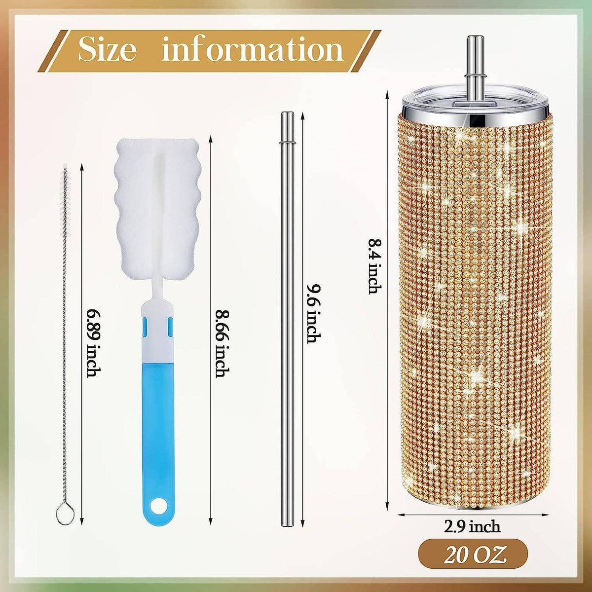Sparkle Rhinestone Water Bottle 17oz with Straw