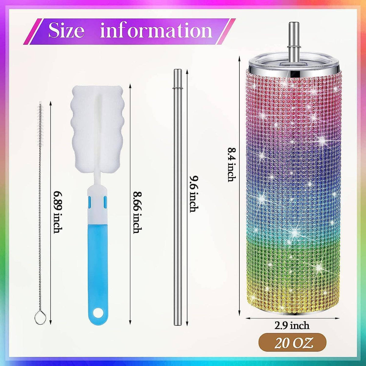 Sparkle Rhinestone Water Bottle 17oz with Straw