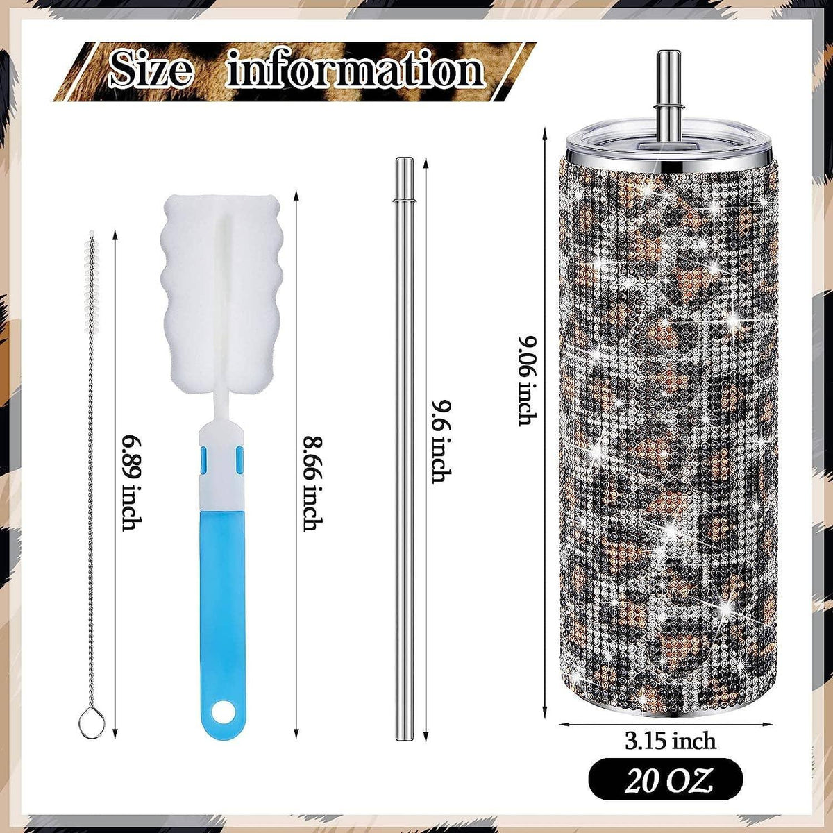 Sparkle Rhinestone Water Bottle 17oz with Straw