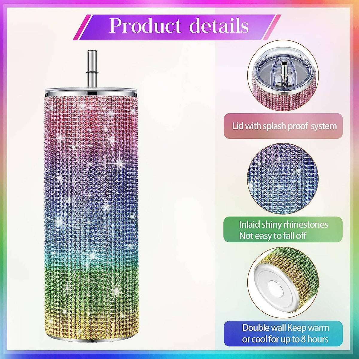Sparkle Rhinestone Water Bottle 17oz with Straw