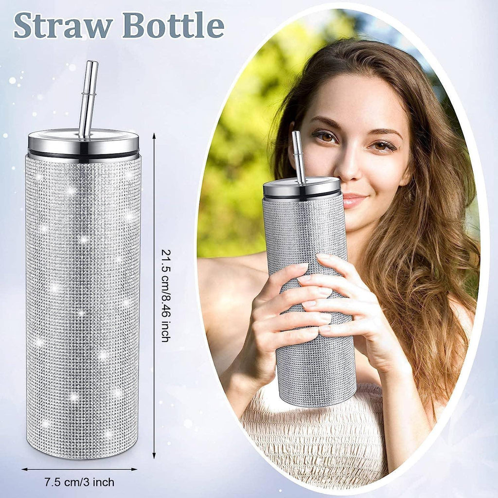 Sparkle Rhinestone Water Bottle 17oz with Straw