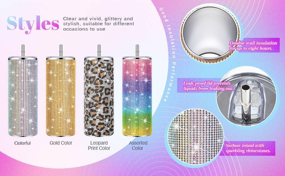 Sparkle Rhinestone Water Bottle 17oz with Straw
