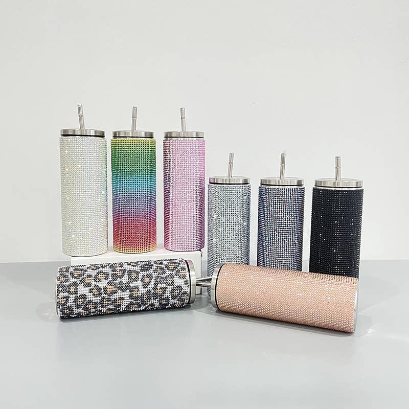 Sparkle Rhinestone Water Bottle 17oz with Straw