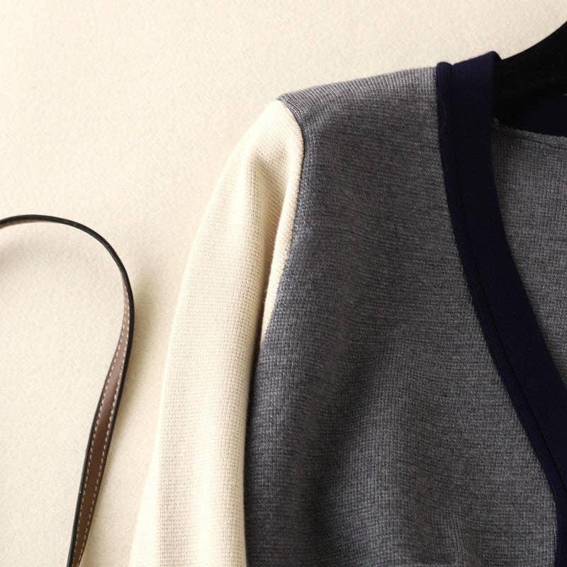 Splice V-Neck Single-Breasted Women Knit Cardigan