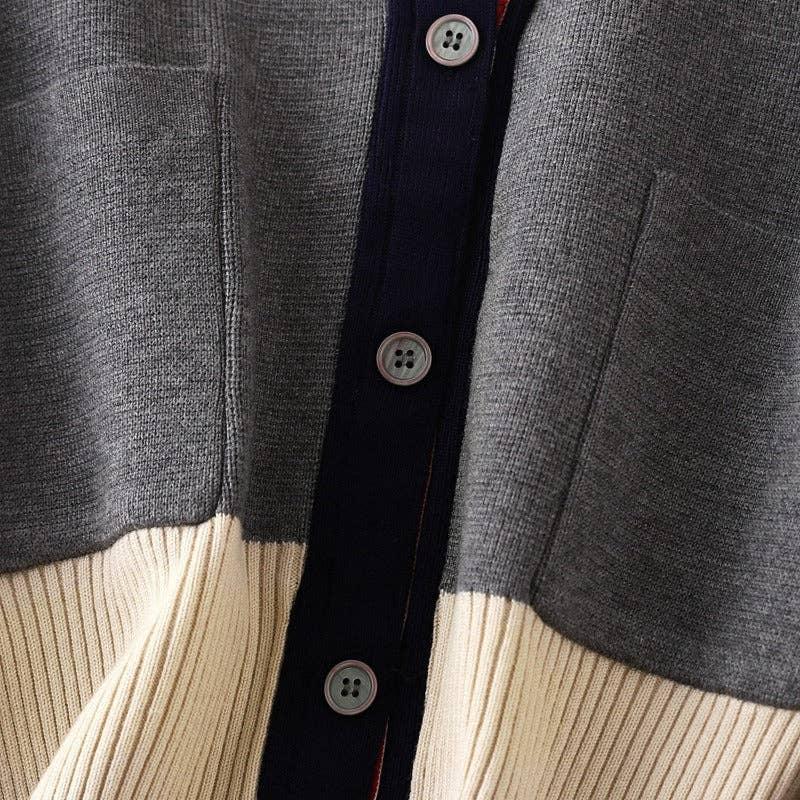 Splice V-Neck Single-Breasted Women Knit Cardigan