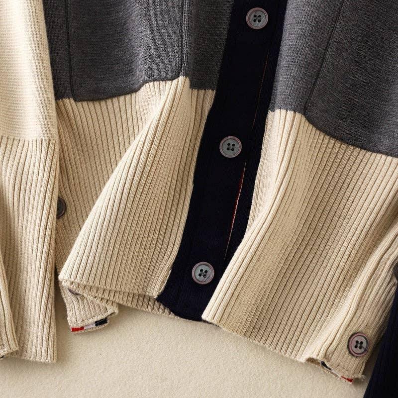 Splice V-Neck Single-Breasted Women Knit Cardigan
