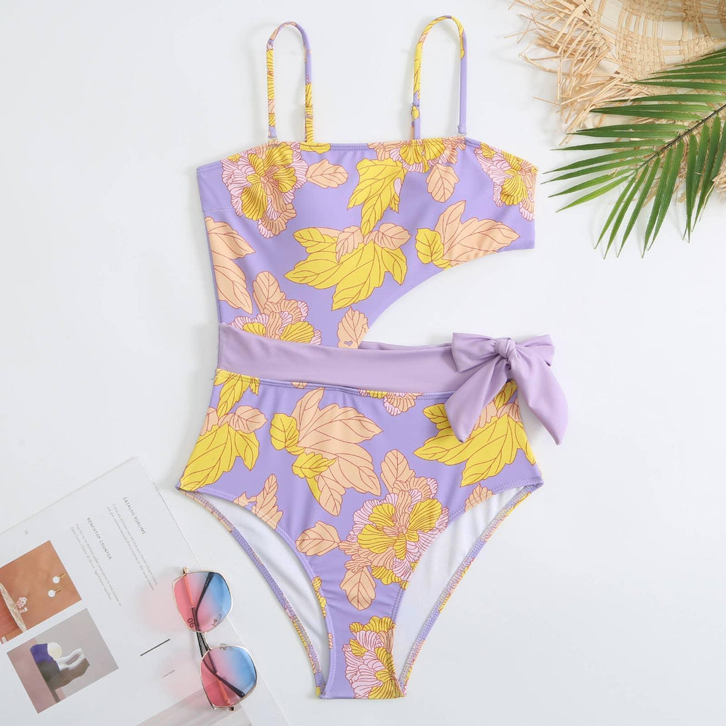 2 PCS Flower Print Swimsuit Bikini Set with Cover Y88
