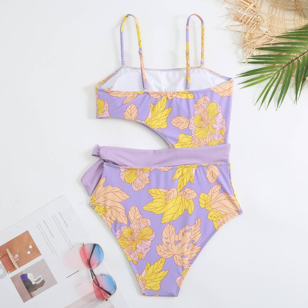 2 PCS Flower Print Swimsuit Bikini Set with Cover Y88