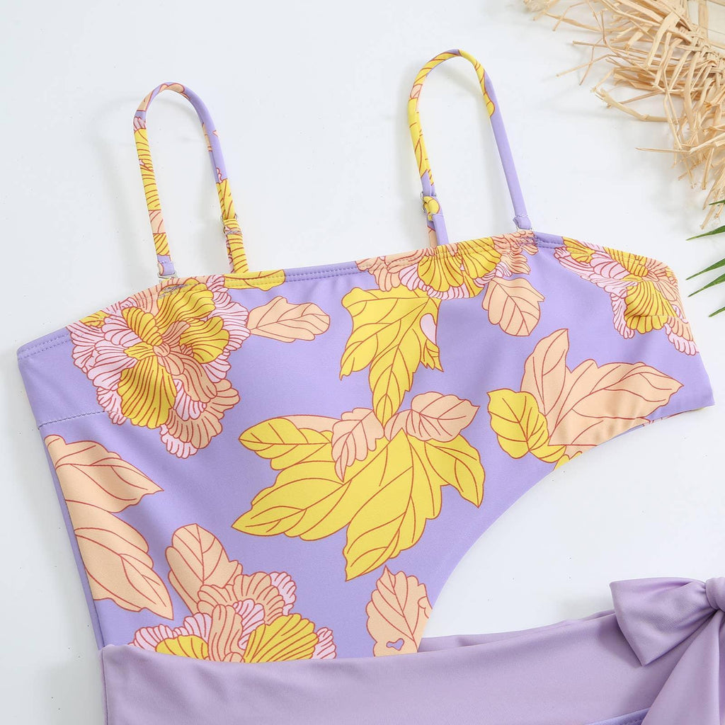 2 PCS Flower Print Swimsuit Bikini Set with Cover Y88