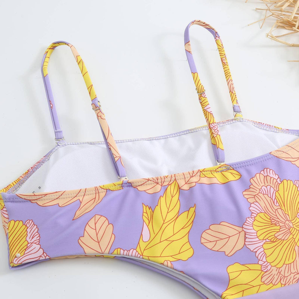 2 PCS Flower Print Swimsuit Bikini Set with Cover Y88