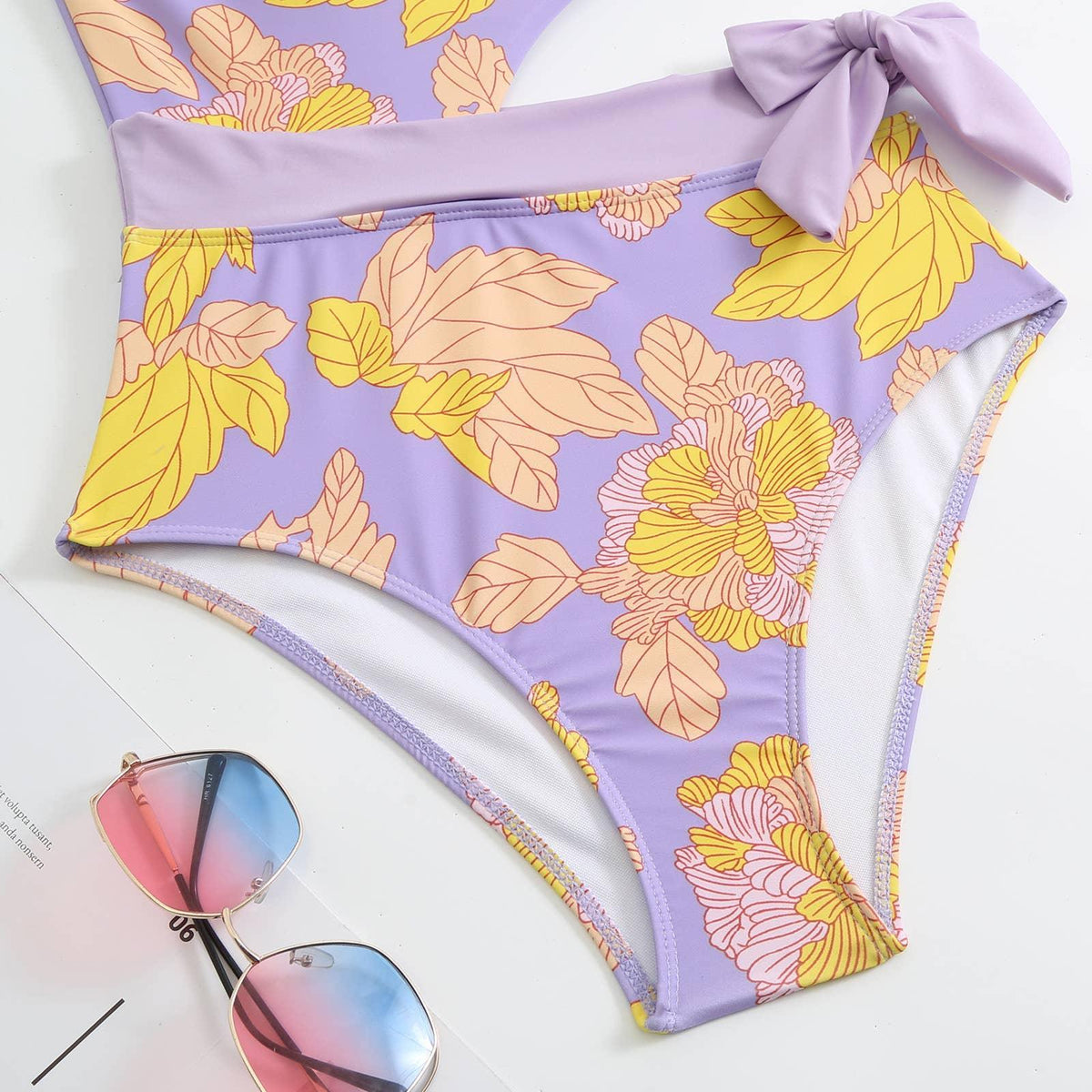 2 PCS Flower Print Swimsuit Bikini Set with Cover Y88