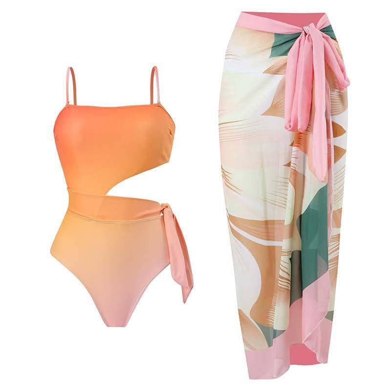 2 PCS Flower Print Swimsuit Bikini Set with Cover Y88