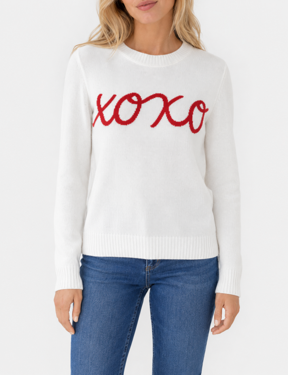 Ladies XOXO Letter Embroidery Crew Neck Knit Sweater