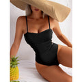 Wrinkle Solid Color Waist Cut Out One Piece Swimwear