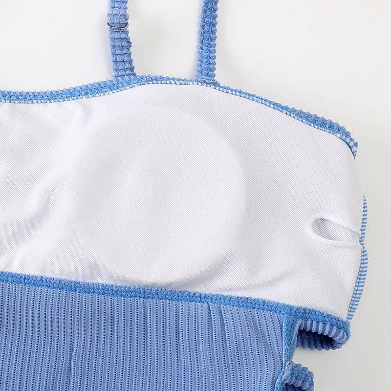 Wrinkle Solid Color Waist Cut Out One Piece Swimwear